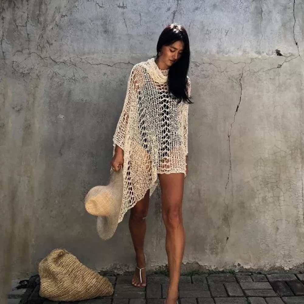Coogie Knitted Crochet Beach Cover up Tunic Kimono - Picture 4 of 5